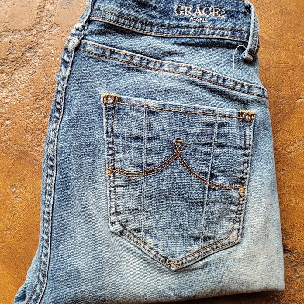Grace In LA Classic Blue Distressed Skinny Jeans